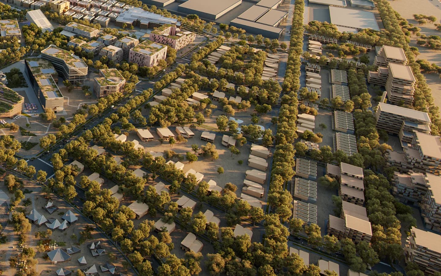 Expo Hills district open green spaces and low-rise residential landscape, Expo City Dubai