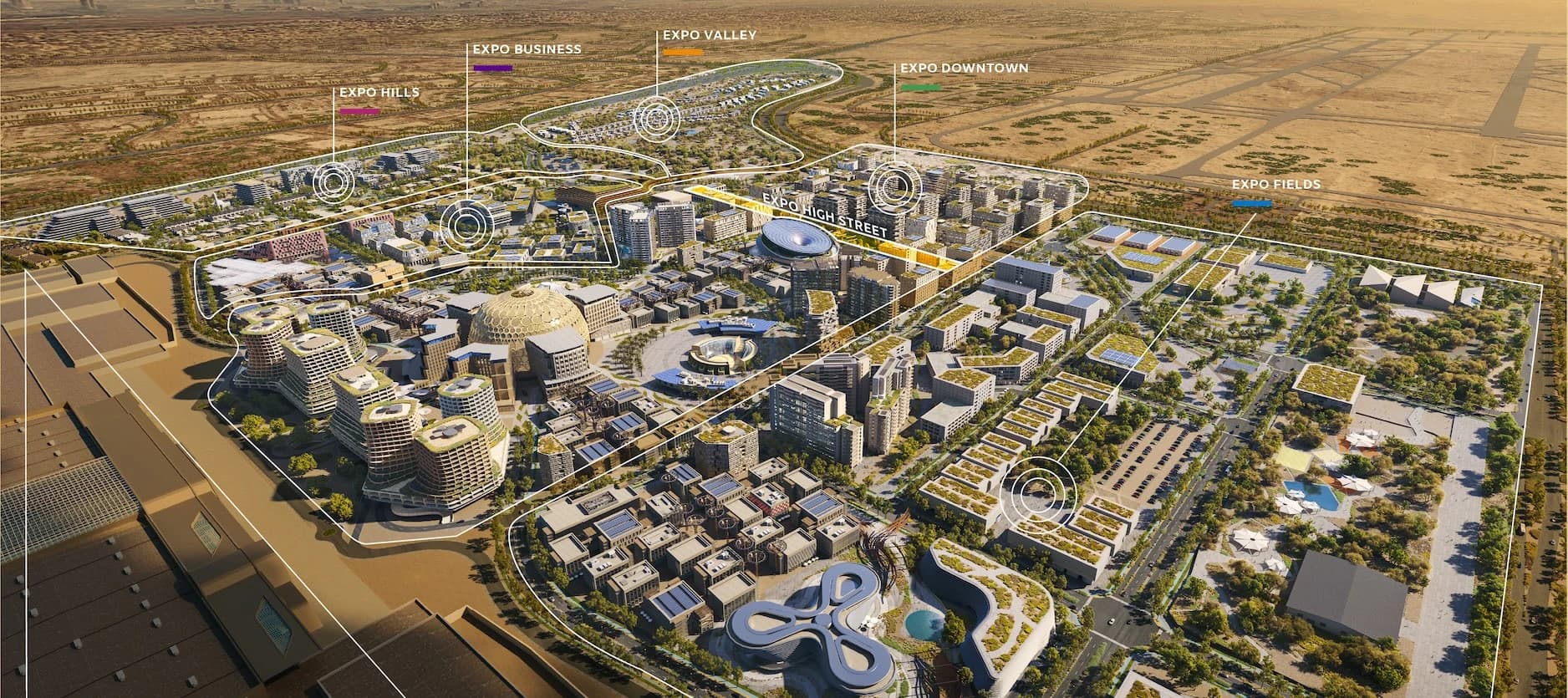Expo City Dubai districts map — Expo Hills location, Expo City Dubai