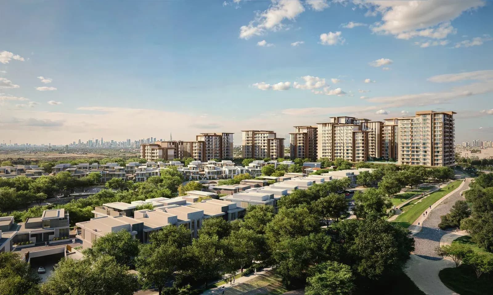 Expo Valley Views apartment community within the green Expo City Dubai landscape